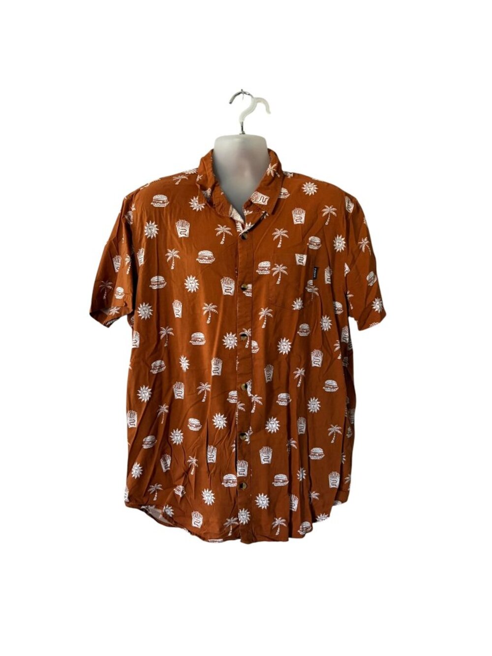 Pyknic Mens Casual Novelty Shirt Take It Greasy Brown Burger Print XXL